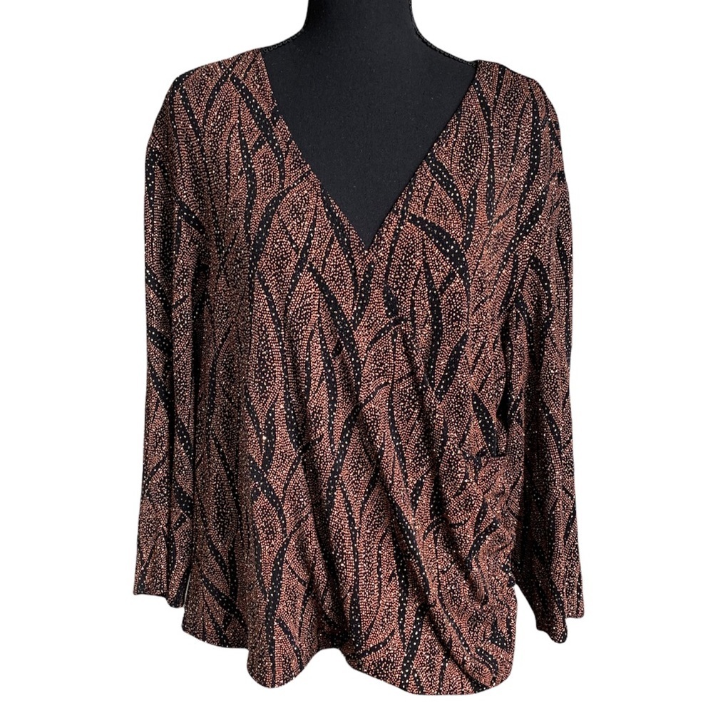 Helene Blake Black Gold Metallic Sparkly Top Size 2X